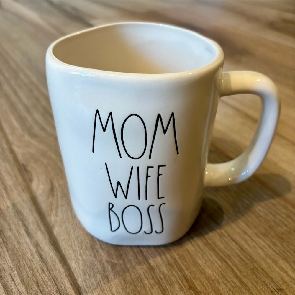 Rae Dunn MOM WIFE BOSS Coffee Mug White Text Artisan Collection by Magenta